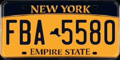 NY license plate FBA5580