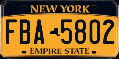 NY license plate FBA5802