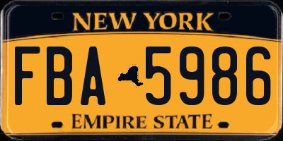 NY license plate FBA5986