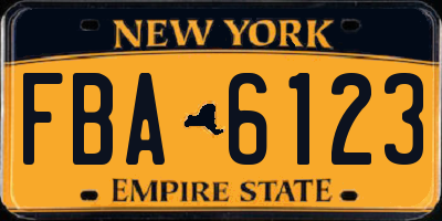 NY license plate FBA6123