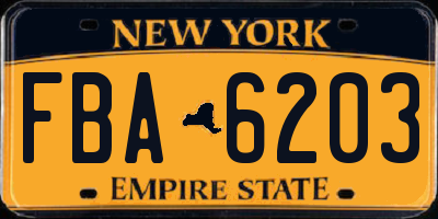NY license plate FBA6203