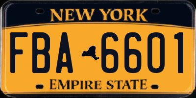 NY license plate FBA6601