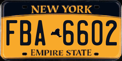NY license plate FBA6602
