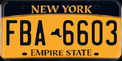 NY license plate FBA6603