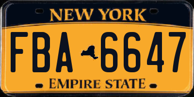 NY license plate FBA6647