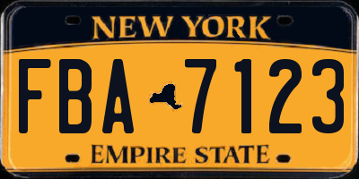 NY license plate FBA7123
