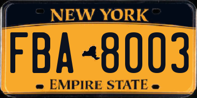 NY license plate FBA8003