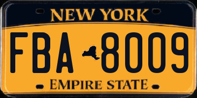 NY license plate FBA8009