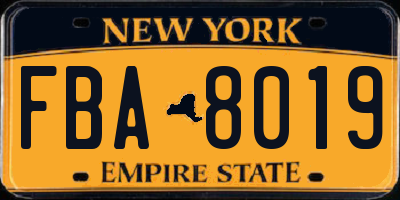 NY license plate FBA8019