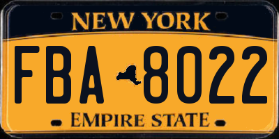 NY license plate FBA8022