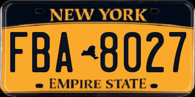 NY license plate FBA8027