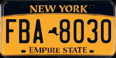 NY license plate FBA8030