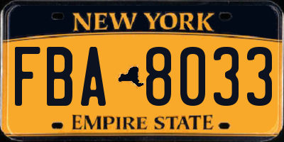 NY license plate FBA8033