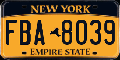 NY license plate FBA8039