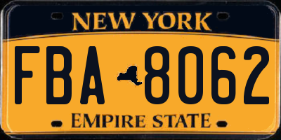 NY license plate FBA8062