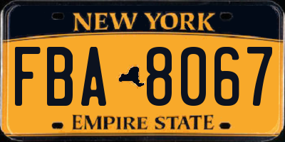 NY license plate FBA8067