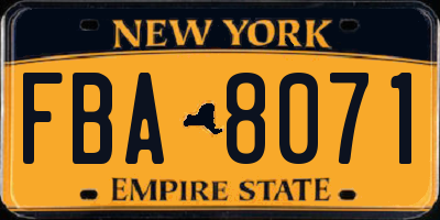 NY license plate FBA8071