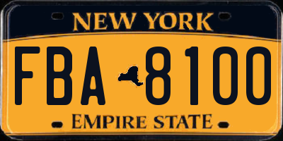 NY license plate FBA8100