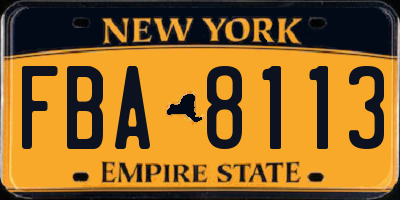 NY license plate FBA8113