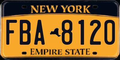 NY license plate FBA8120