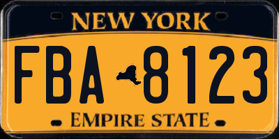 NY license plate FBA8123
