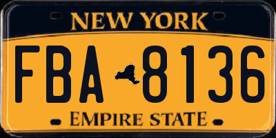 NY license plate FBA8136