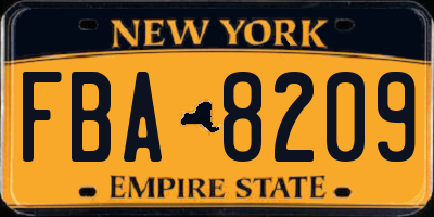 NY license plate FBA8209