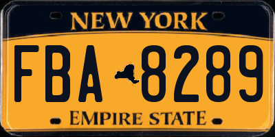 NY license plate FBA8289