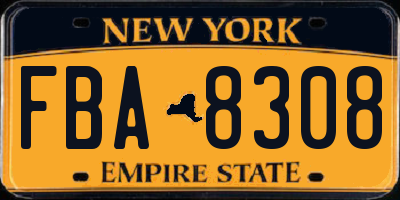 NY license plate FBA8308