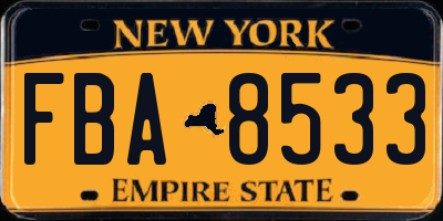NY license plate FBA8533