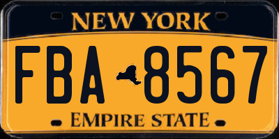 NY license plate FBA8567