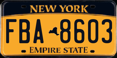 NY license plate FBA8603