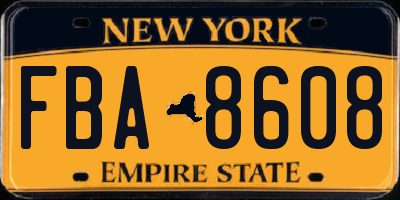 NY license plate FBA8608