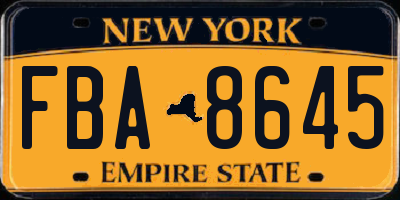 NY license plate FBA8645