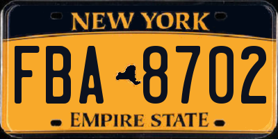 NY license plate FBA8702