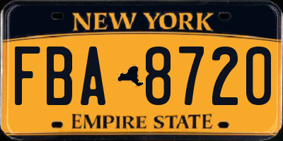 NY license plate FBA8720