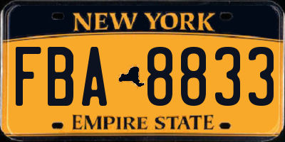 NY license plate FBA8833