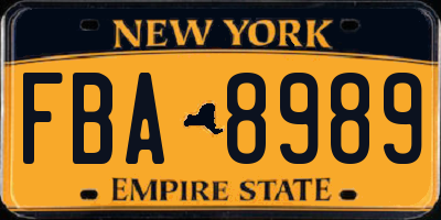 NY license plate FBA8989