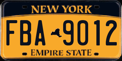 NY license plate FBA9012