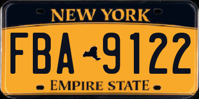 NY license plate FBA9122