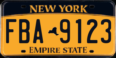 NY license plate FBA9123