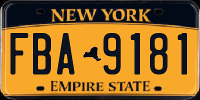 NY license plate FBA9181