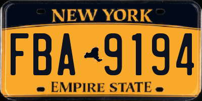 NY license plate FBA9194