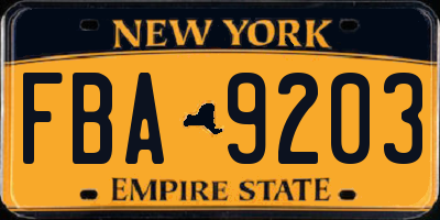 NY license plate FBA9203