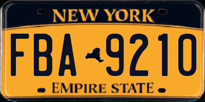 NY license plate FBA9210