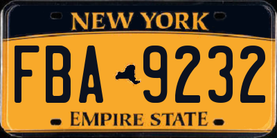 NY license plate FBA9232