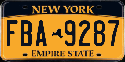 NY license plate FBA9287