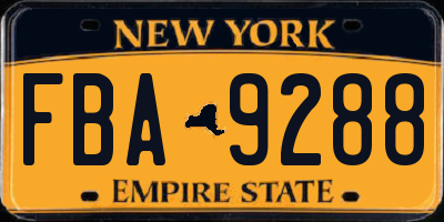 NY license plate FBA9288