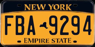 NY license plate FBA9294