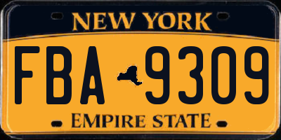 NY license plate FBA9309